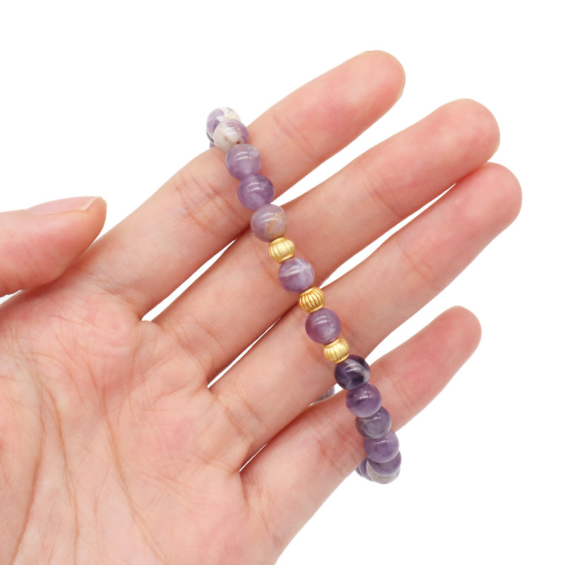 Handmade Custom Woven 6mm Healing Energy Gemstone Gold Plated Beads Adjustable Men Women Macrame Natural Stone Amethyst Bracelet