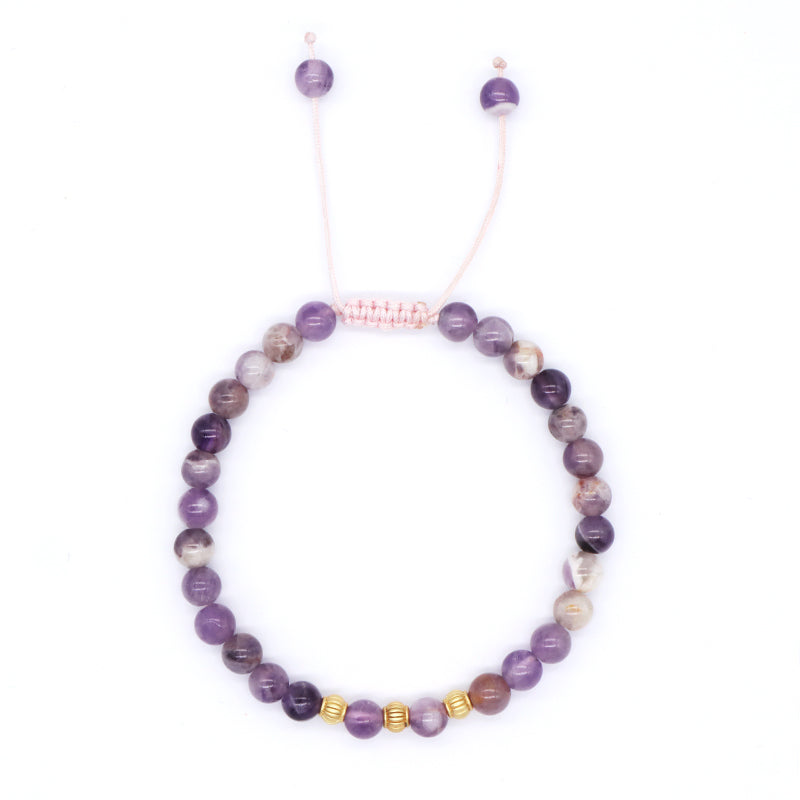 Handmade Custom Woven 6mm Healing Energy Gemstone Gold Plated Beads Adjustable Men Women Macrame Natural Stone Amethyst Bracelet