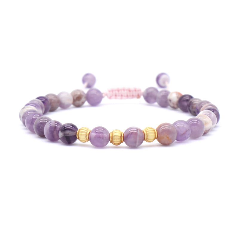 Handmade Custom Woven 6mm Healing Energy Gemstone Gold Plated Beads Adjustable Men Women Macrame Natural Stone Amethyst Bracelet