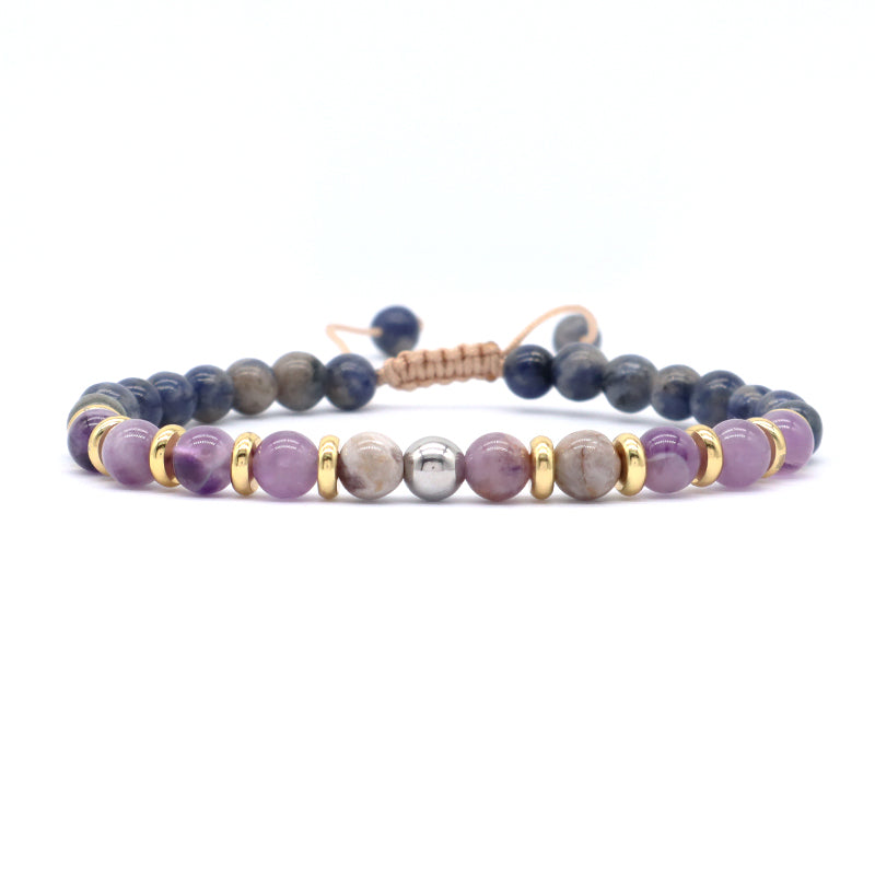 6mm Healing Energy Gemstone Handmade Custom Gold Plated Charm Adjustable Woven Men Women Macrame Amethyst Natural Stone Bracelet