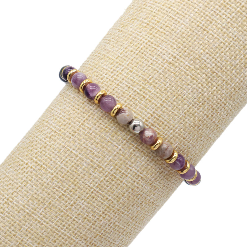 6mm Healing Energy Gemstone Handmade Custom Gold Plated Charm Adjustable Woven Men Women Macrame Amethyst Natural Stone Bracelet