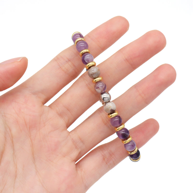 6mm Healing Energy Gemstone Handmade Custom Gold Plated Charm Adjustable Woven Men Women Macrame Amethyst Natural Stone Bracelet