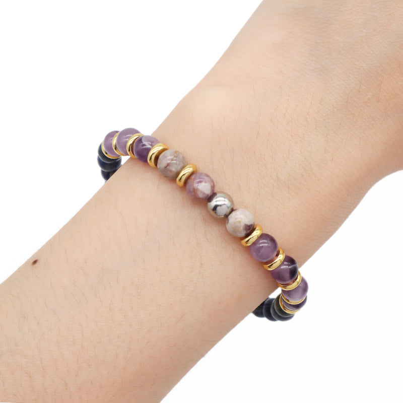 6mm Healing Energy Gemstone Handmade Custom Gold Plated Charm Adjustable Woven Men Women Macrame Amethyst Natural Stone Bracelet