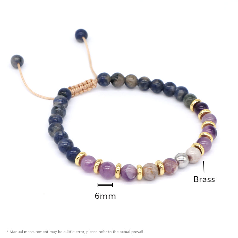 6mm Healing Energy Gemstone Handmade Custom Gold Plated Charm Adjustable Woven Men Women Macrame Amethyst Natural Stone Bracelet