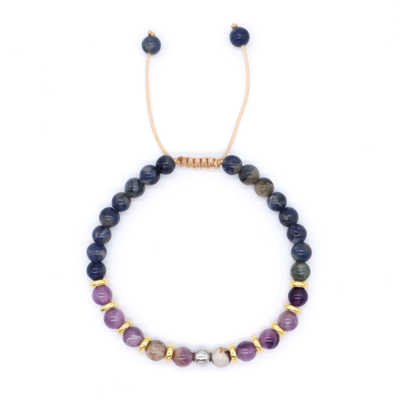 6mm Healing Energy Gemstone Handmade Custom Gold Plated Charm Adjustable Woven Men Women Macrame Amethyst Natural Stone Bracelet