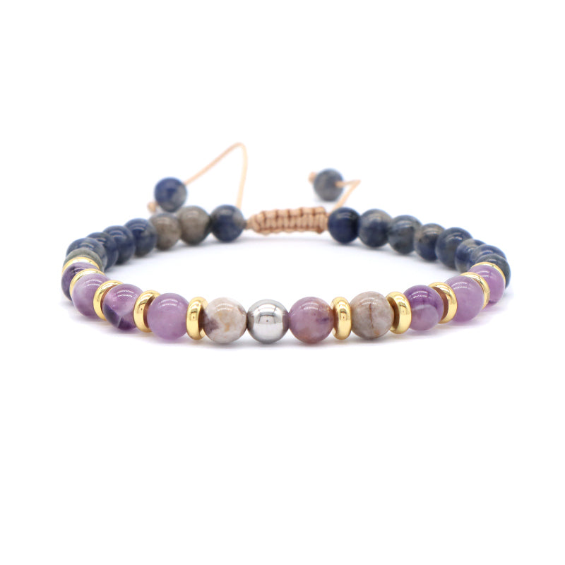 6mm Healing Energy Gemstone Handmade Custom Gold Plated Charm Adjustable Woven Men Women Macrame Amethyst Natural Stone Bracelet