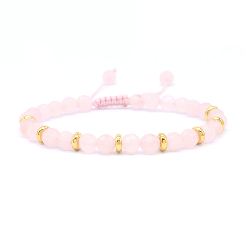 Healing Energy Handmade Custom Gemstone Gold Plated Charm Macrame Natural Stone Pink Quartz Green Aventurine Tiger Eyes Bracelet
