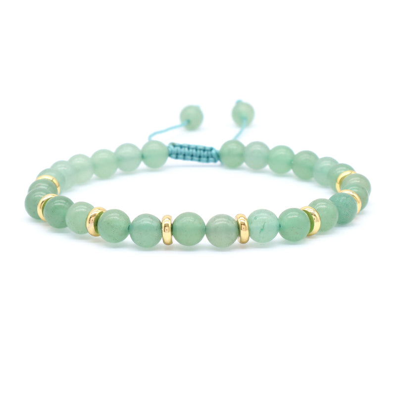 Healing Energy Handmade Custom Gemstone Gold Plated Charm Macrame Natural Stone Pink Quartz Green Aventurine Tiger Eyes Bracelet