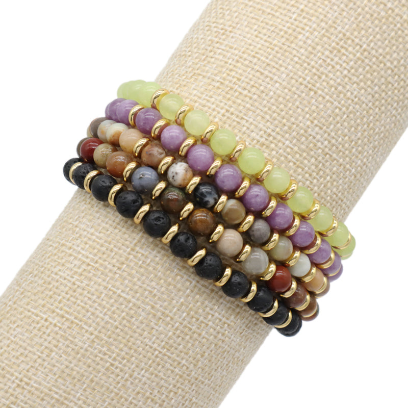 Customized Handmade Gold Plated Charm 6mm Healing Energy Gemstone Macrame Natural Stone Amazon Marine Agate Black Lava Bracelet