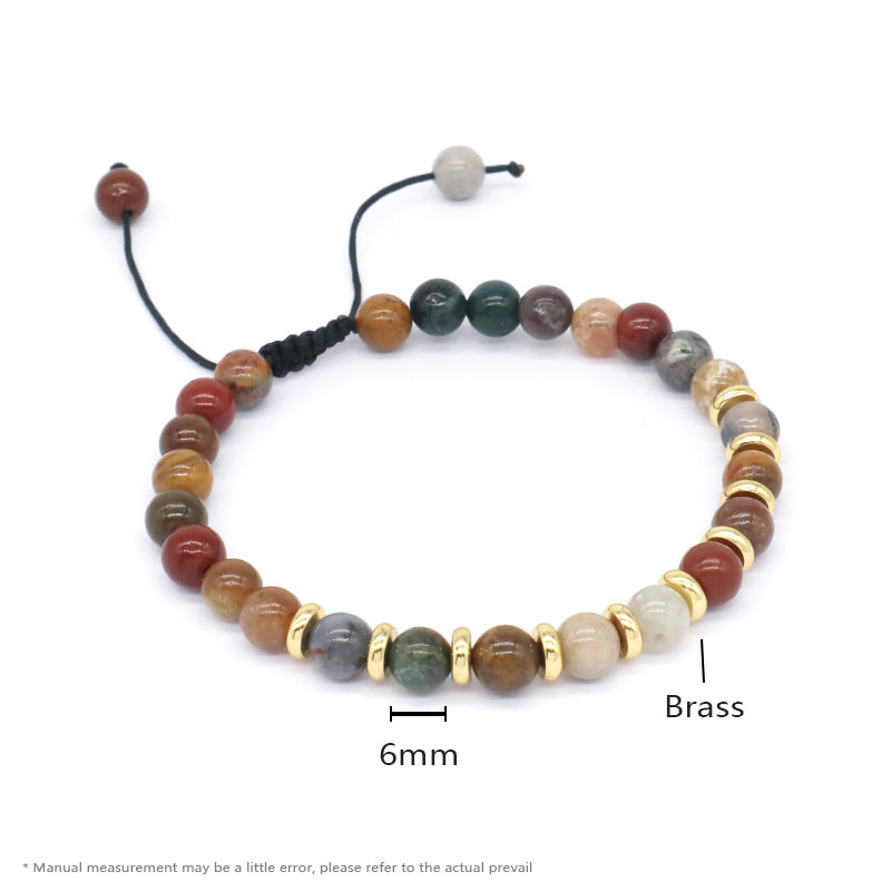 Customized Handmade Gold Plated Charm 6mm Healing Energy Gemstone Macrame Natural Stone Amazon Marine Agate Black Lava Bracelet