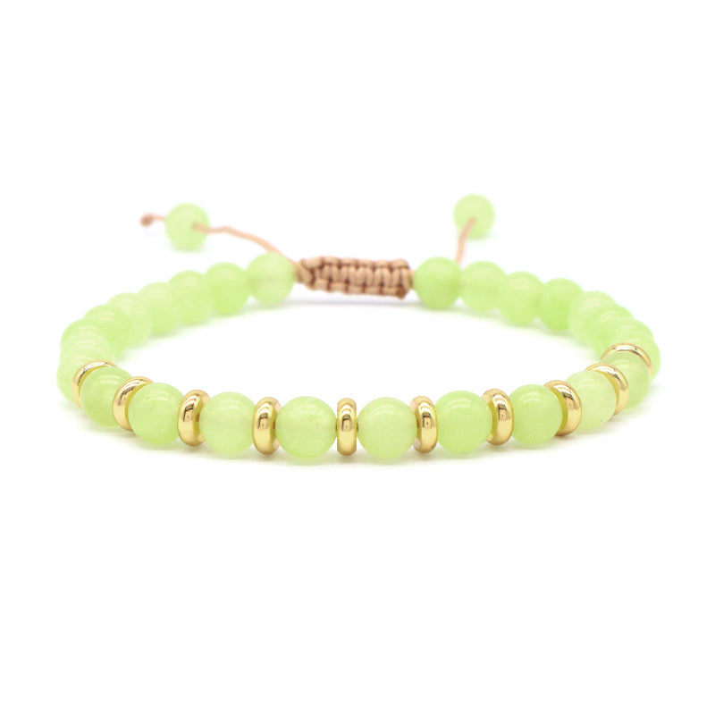 Customized Handmade Gold Plated Charm 6mm Healing Energy Gemstone Macrame Natural Stone Amazon Marine Agate Black Lava Bracelet
