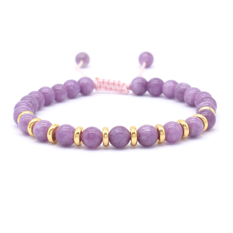 Customized Handmade Gold Plated Charm 6mm Healing Energy Gemstone Macrame Natural Stone Amazon Marine Agate Black Lava Bracelet