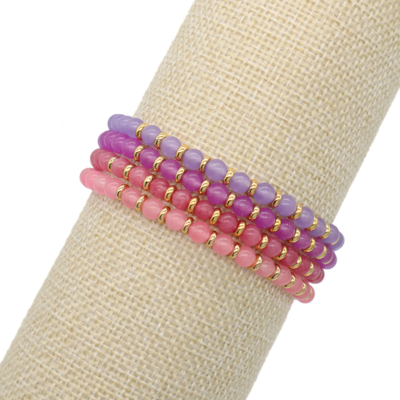Wholesale Pink Lady OEM Custom China Factory Handmade Adjustable Braided Macrame 4mm Colorful Jade Beads Natural Stone Bracelet