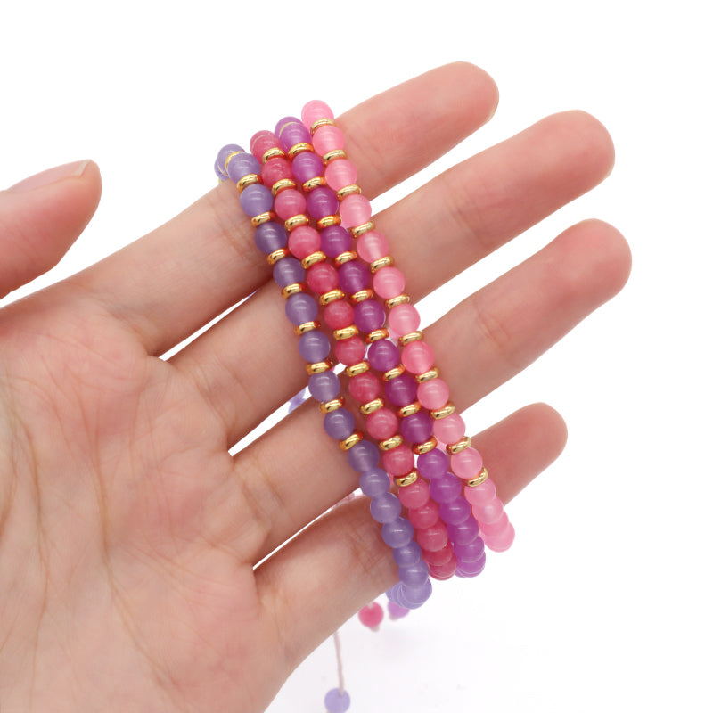 Wholesale Pink Lady OEM Custom China Factory Handmade Adjustable Braided Macrame 4mm Colorful Jade Beads Natural Stone Bracelet