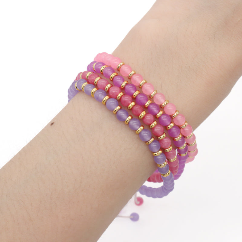 Wholesale Pink Lady OEM Custom China Factory Handmade Adjustable Braided Macrame 4mm Colorful Jade Beads Natural Stone Bracelet