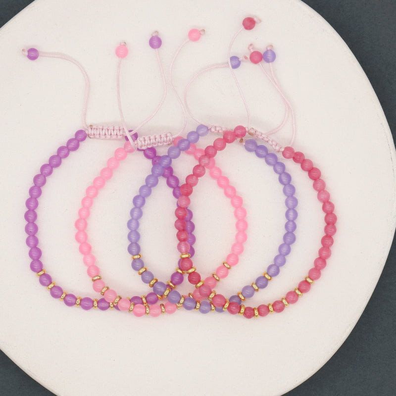 Wholesale Pink Lady OEM Custom China Factory Handmade Adjustable Braided Macrame 4mm Colorful Jade Beads Natural Stone Bracelet