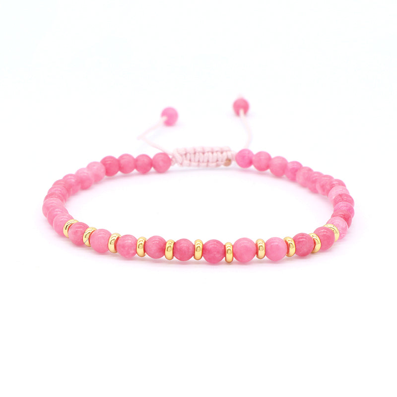 Wholesale Pink Lady OEM Custom China Factory Handmade Adjustable Braided Macrame 4mm Colorful Jade Beads Natural Stone Bracelet
