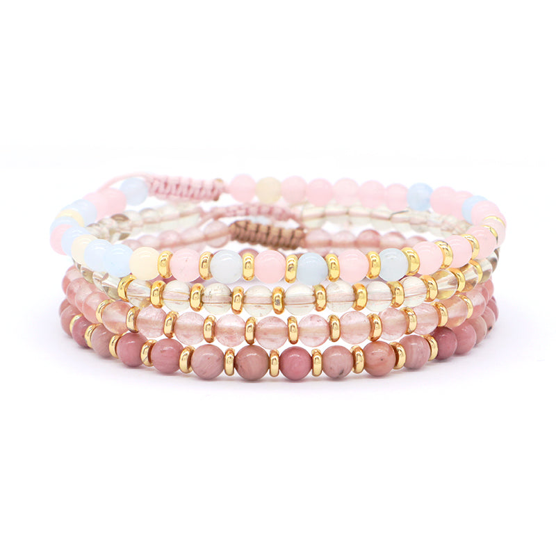 OEM Adjustable Handmade Woven Macrame 4mm Clear Quartz Watermelon Rhodochrosite Morgan Beads Healing Natural Stone Bracelet