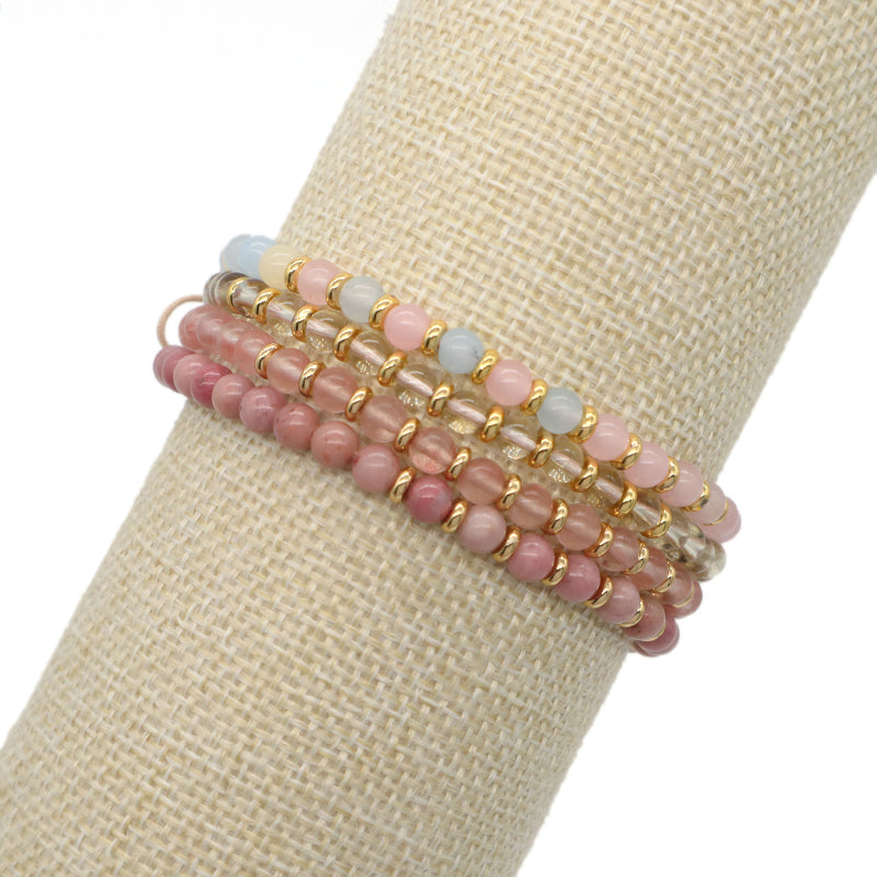 OEM Adjustable Handmade Woven Macrame 4mm Clear Quartz Watermelon Rhodochrosite Morgan Beads Healing Natural Stone Bracelet