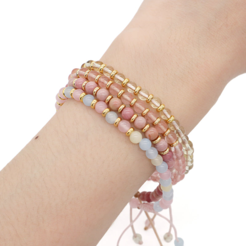 OEM Adjustable Handmade Woven Macrame 4mm Clear Quartz Watermelon Rhodochrosite Morgan Beads Healing Natural Stone Bracelet
