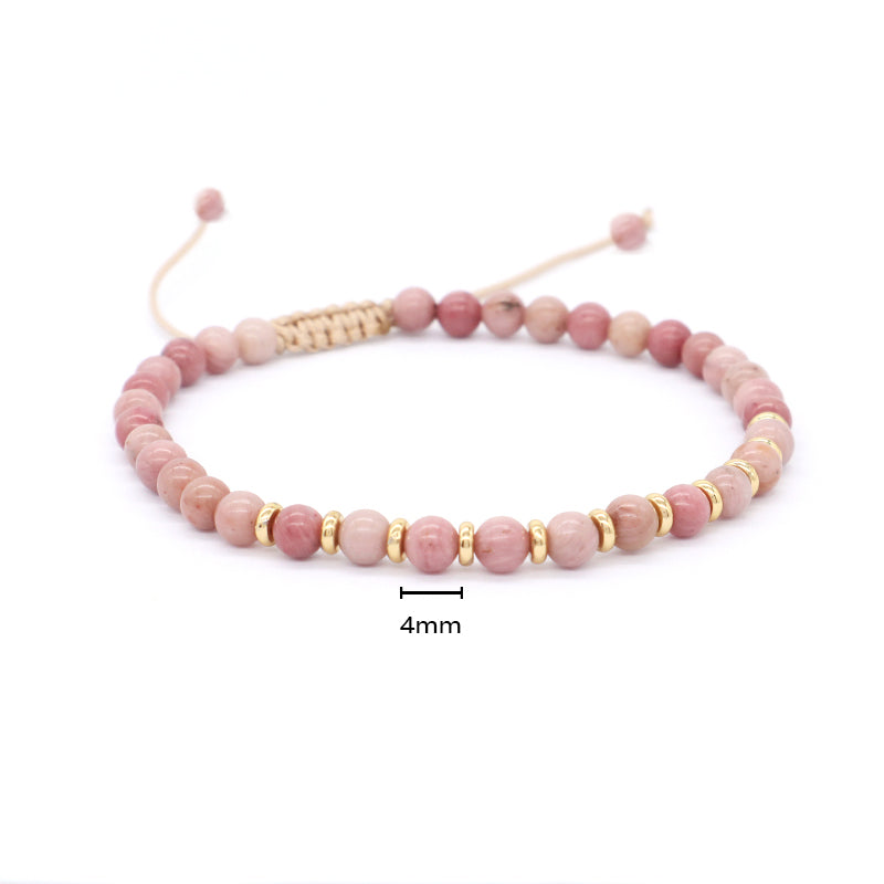 OEM Adjustable Handmade Woven Macrame 4mm Clear Quartz Watermelon Rhodochrosite Morgan Beads Healing Natural Stone Bracelet