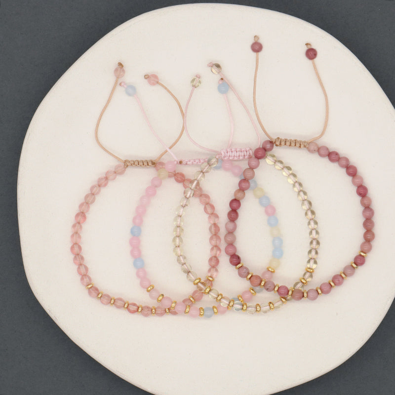 OEM Adjustable Handmade Woven Macrame 4mm Clear Quartz Watermelon Rhodochrosite Morgan Beads Healing Natural Stone Bracelet