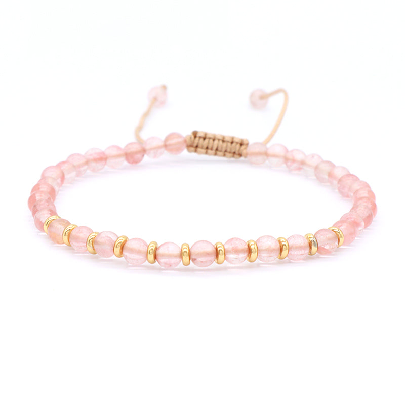 OEM Adjustable Handmade Woven Macrame 4mm Clear Quartz Watermelon Rhodochrosite Morgan Beads Healing Natural Stone Bracelet