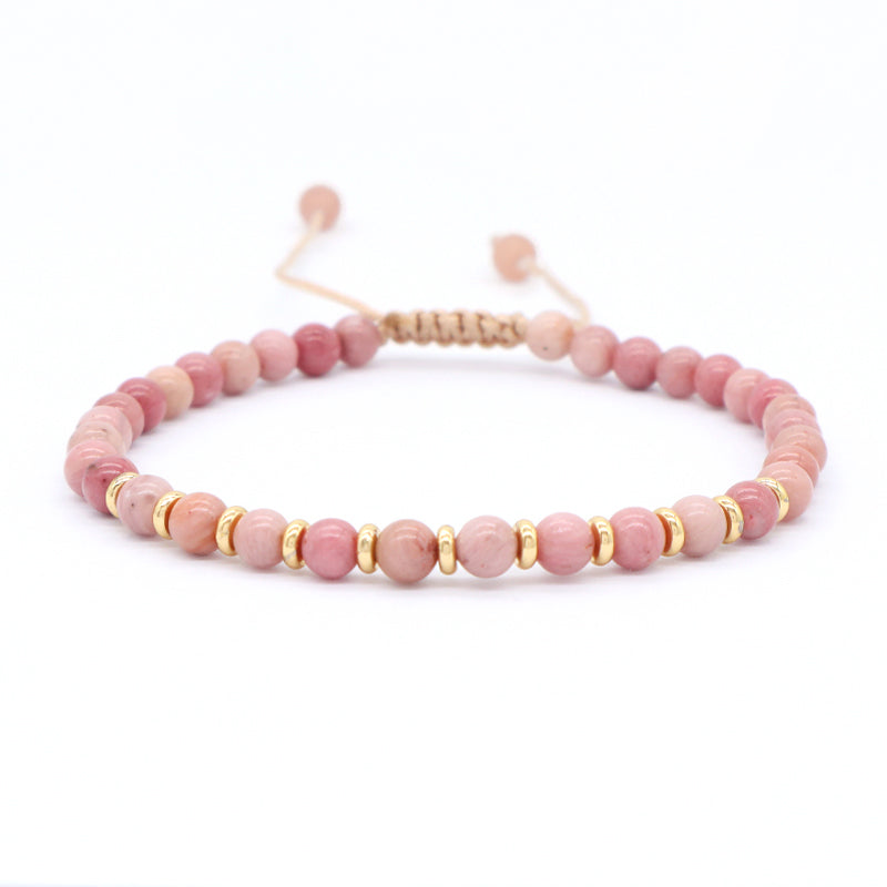 OEM Adjustable Handmade Woven Macrame 4mm Clear Quartz Watermelon Rhodochrosite Morgan Beads Healing Natural Stone Bracelet