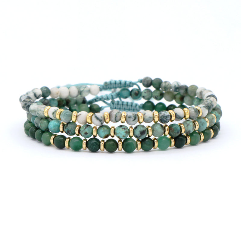 Handmade Women Men Macrame Custom Gold Plated Beads OEM 4mm Africa Jade Natural Tree Stripe Stone African Turquoise Bracelet