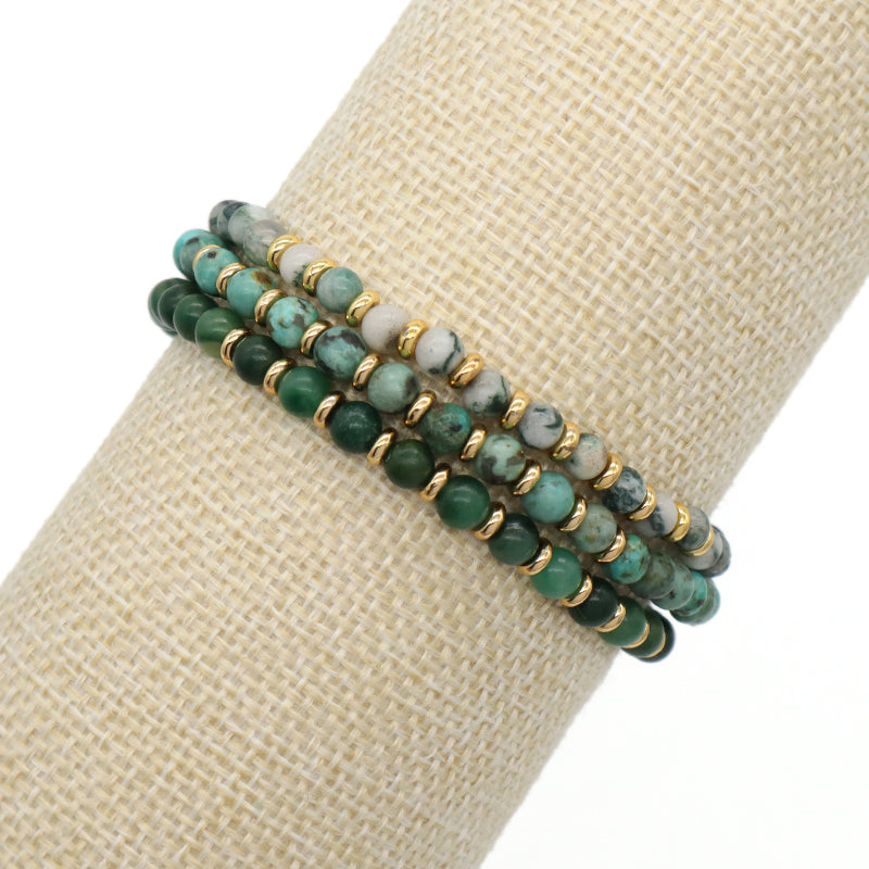 Handmade Women Men Macrame Custom Gold Plated Beads OEM 4mm Africa Jade Natural Tree Stripe Stone African Turquoise Bracelet