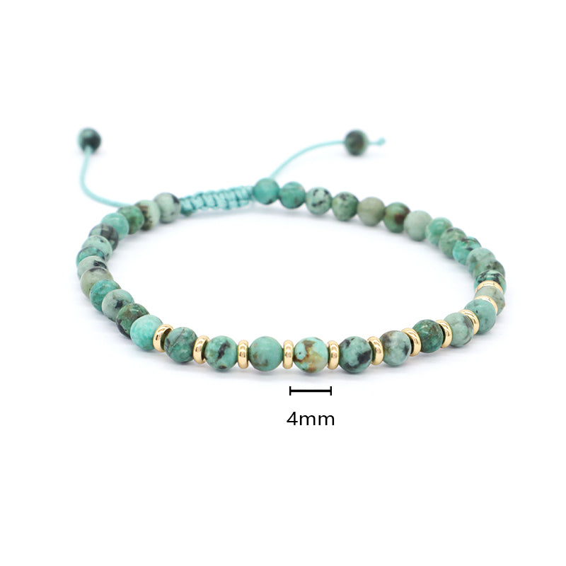 Handmade Women Men Macrame Custom Gold Plated Beads OEM 4mm Africa Jade Natural Tree Stripe Stone African Turquoise Bracelet