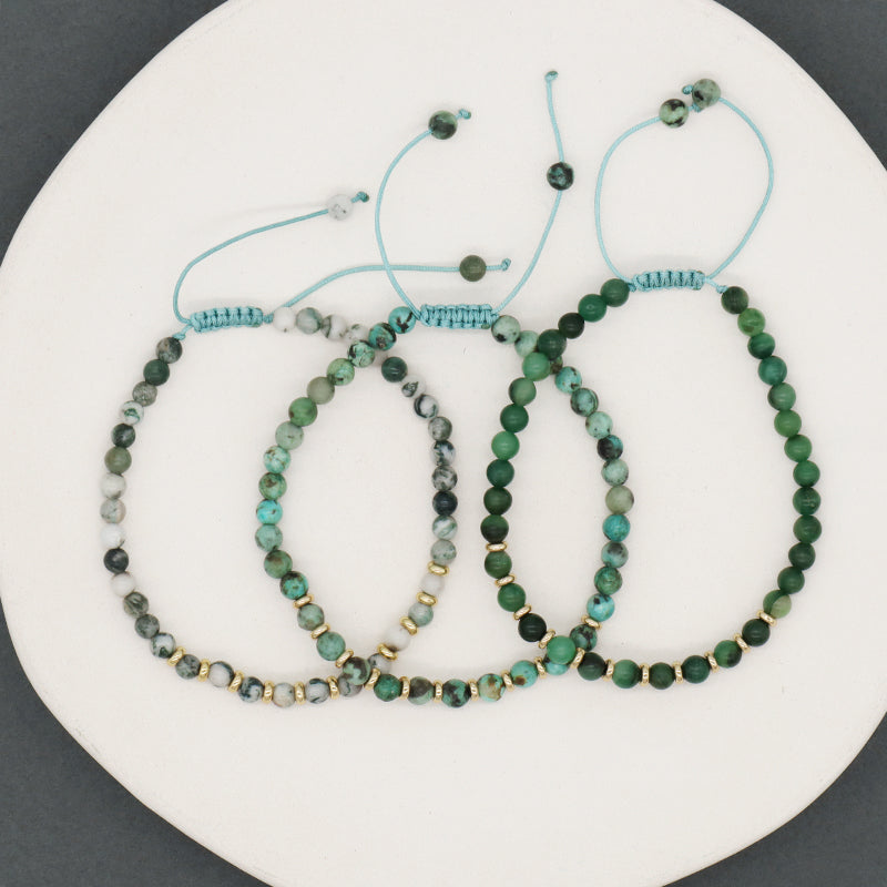 Handmade Women Men Macrame Custom Gold Plated Beads OEM 4mm Africa Jade Natural Tree Stripe Stone African Turquoise Bracelet