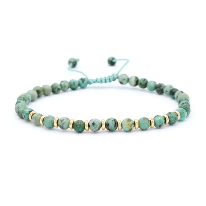 Handmade Women Men Macrame Custom Gold Plated Beads OEM 4mm Africa Jade Natural Tree Stripe Stone African Turquoise Bracelet