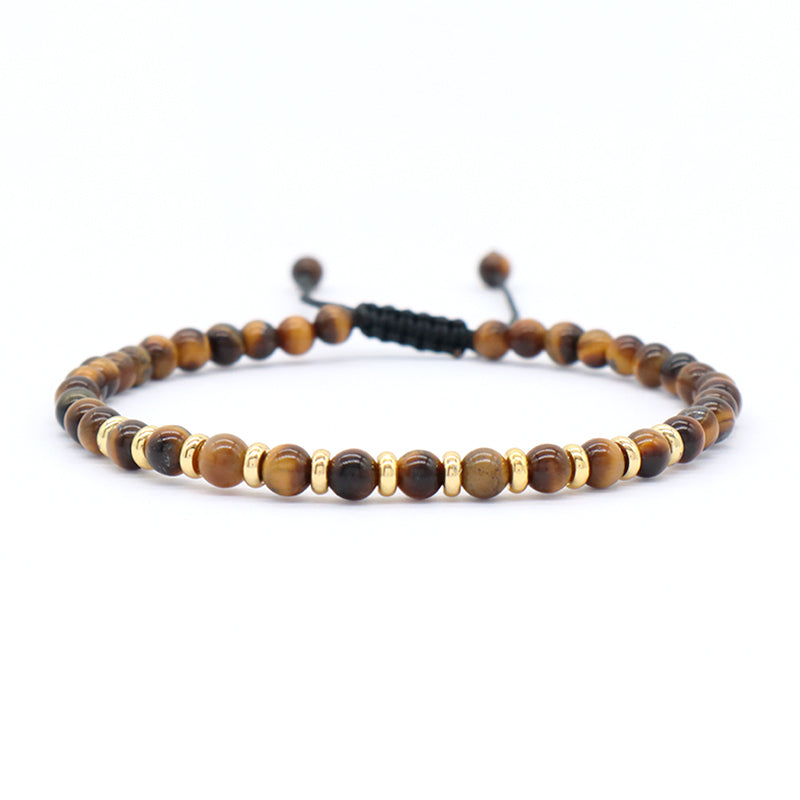 Adjustable Handmade OEM Woven Macrame Gold Plated Brass Charm 4mm Natural Stone Snowflake India Agate Tiger Eyes Beads Bracelet