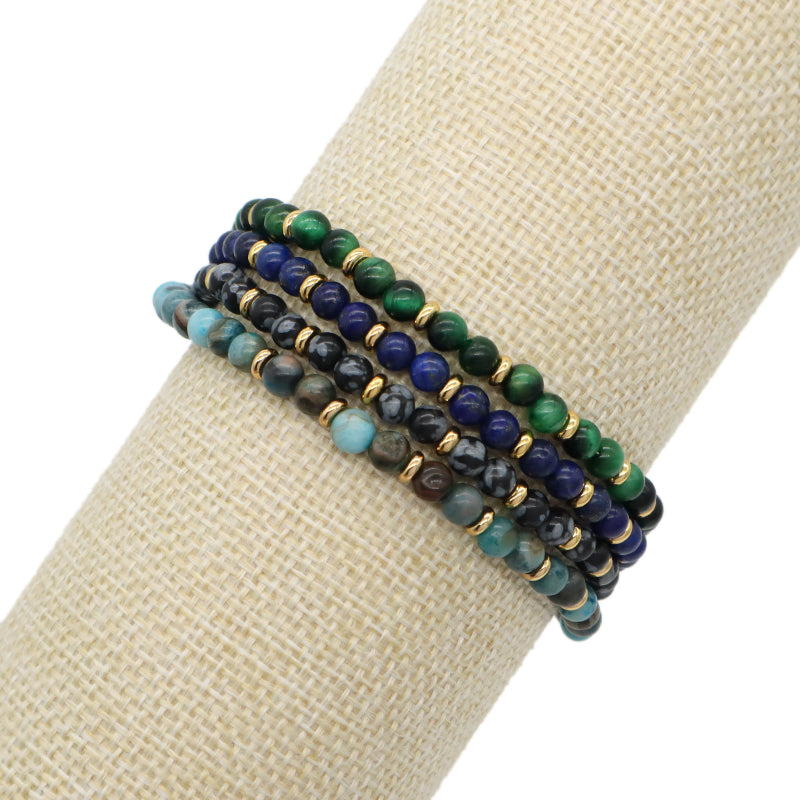 Gold Plated Charm Adjustable Handmade Woven Macrame 4mm Natural StoneSnowflake Bead Crazy Agate Lapis Green Tigers Eye Bracelet