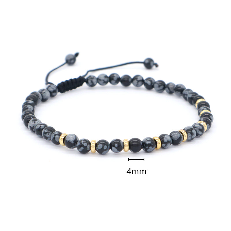 Gold Plated Charm Adjustable Handmade Woven Macrame 4mm Natural StoneSnowflake Bead Crazy Agate Lapis Green Tigers Eye Bracelet