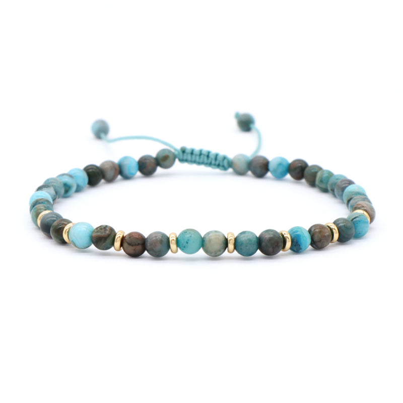 Gold Plated Charm Adjustable Handmade Woven Macrame 4mm Natural StoneSnowflake Bead Crazy Agate Lapis Green Tigers Eye Bracelet