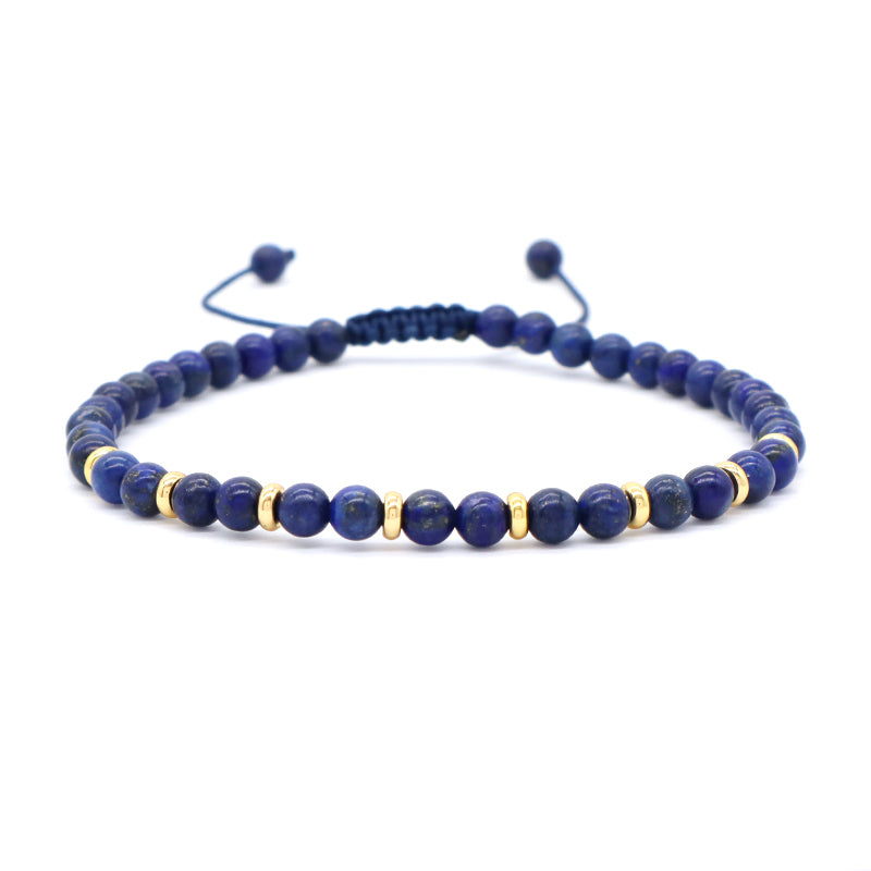 Gold Plated Charm Adjustable Handmade Woven Macrame 4mm Natural StoneSnowflake Bead Crazy Agate Lapis Green Tigers Eye Bracelet