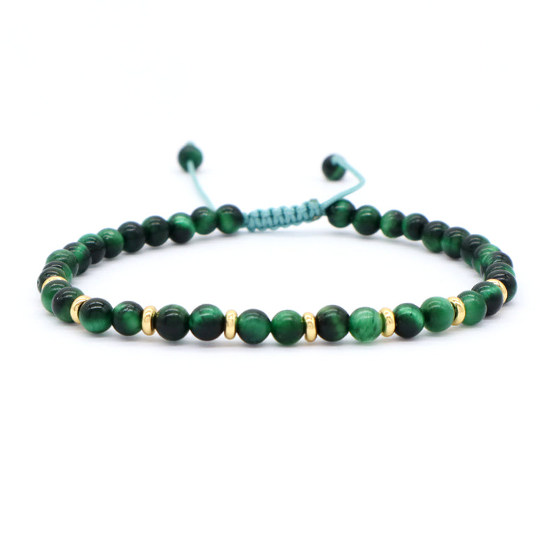 Gold Plated Charm Adjustable Handmade Woven Macrame 4mm Natural StoneSnowflake Bead Crazy Agate Lapis Green Tigers Eye Bracelet