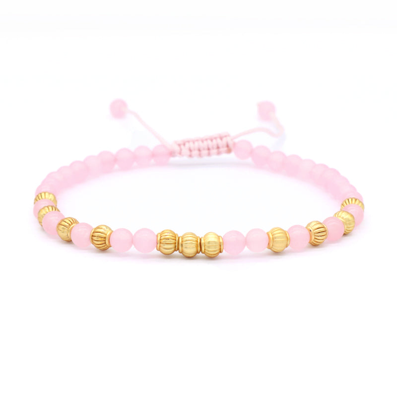 OEM Custom Bohemian Gold Plated Bead Handmade Woven Macrame 4mm Colorful Jade Watermelon Rhodochrosite Natural Stone Bracelet