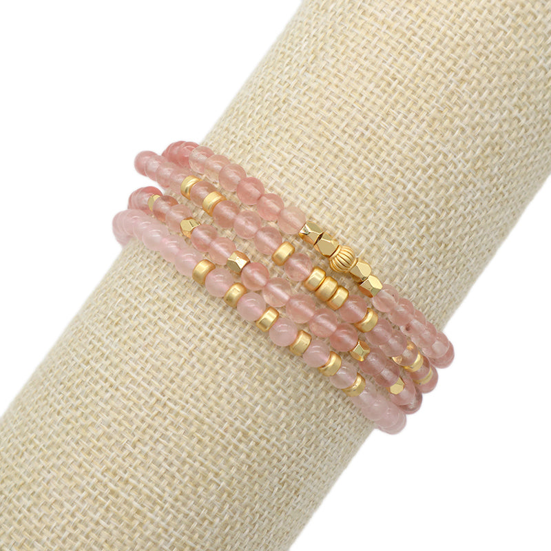 OEM Custom Gold Plated Beads Handmade Ajustable Woven Macrame Bohemian Healing Energy 4mm Natural Stone Pink Quartz Bracelet