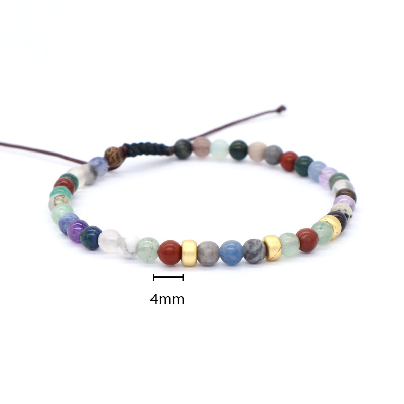Ajustable OEM Custom Handmade Woven Bohemian Healing Energy 4mm Gold Plated Beads Natural Stone Macrame Bracelet For Men Women