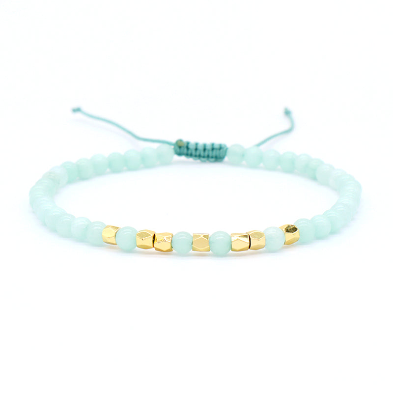 Ajustable OEM Custom Handmade Woven Bohemian Healing Energy 4mm Gold Plated Beads Natural Stone Macrame Bracelet For Men Women