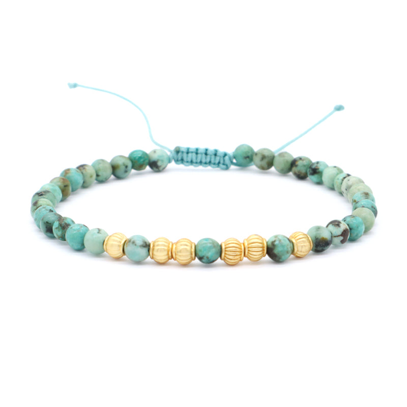 Ajustable OEM Custom Handmade Woven Bohemian Healing Energy 4mm Gold Plated Beads Natural Stone Macrame Bracelet For Men Women