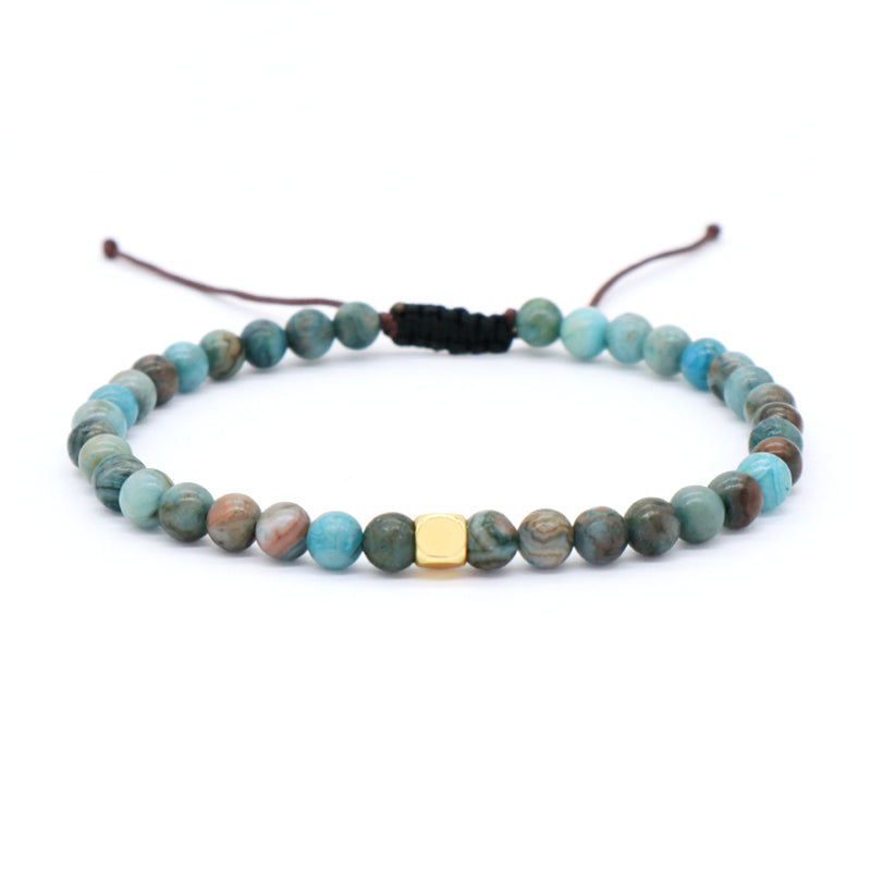 Ajustable OEM Custom Handmade Woven Bohemian Healing Energy 4mm Gold Plated Beads Natural Stone Macrame Bracelet For Men Women