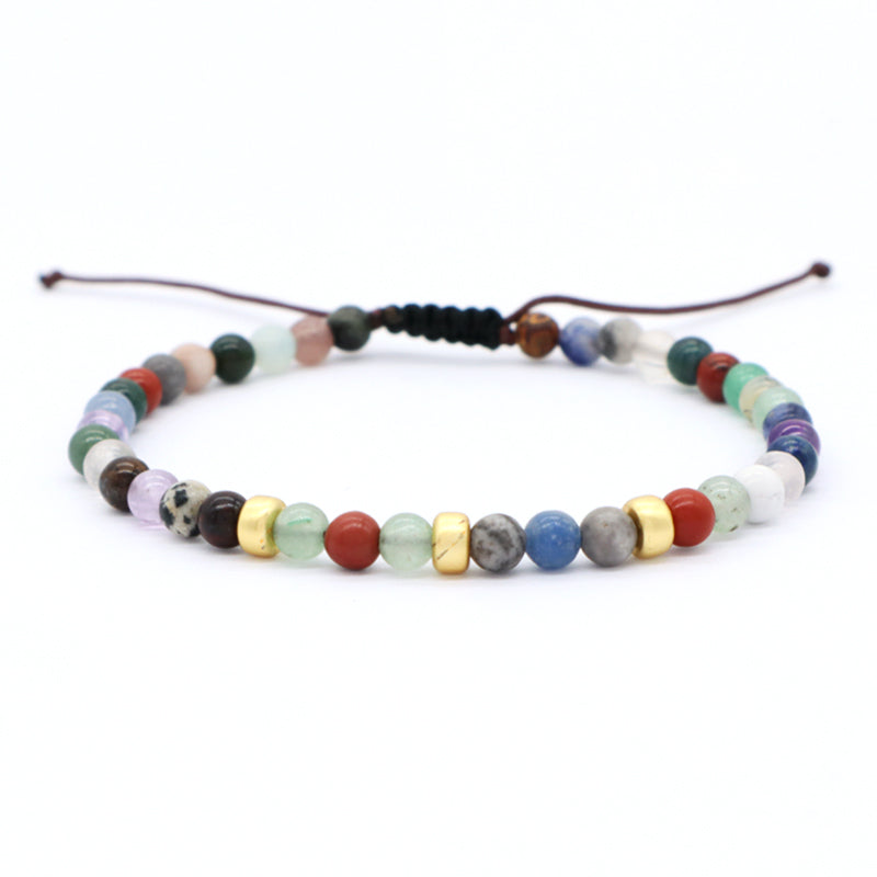 Ajustable OEM Custom Handmade Woven Bohemian Healing Energy 4mm Gold Plated Beads Natural Stone Macrame Bracelet For Men Women