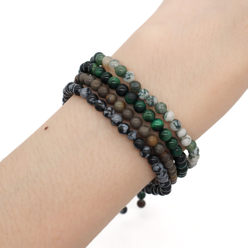 Custom Handmade Boho OEM Fashion Friendship Ajustable Woven Cord 4mm Natural Stone Beaded Macrame Knots Bracelet For Women Men