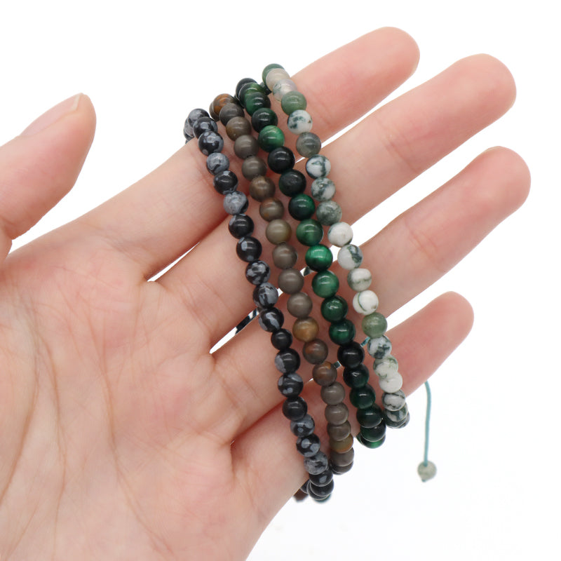 Custom Handmade Boho OEM Fashion Friendship Ajustable Woven Cord 4mm Natural Stone Beaded Macrame Knots Bracelet For Women Men