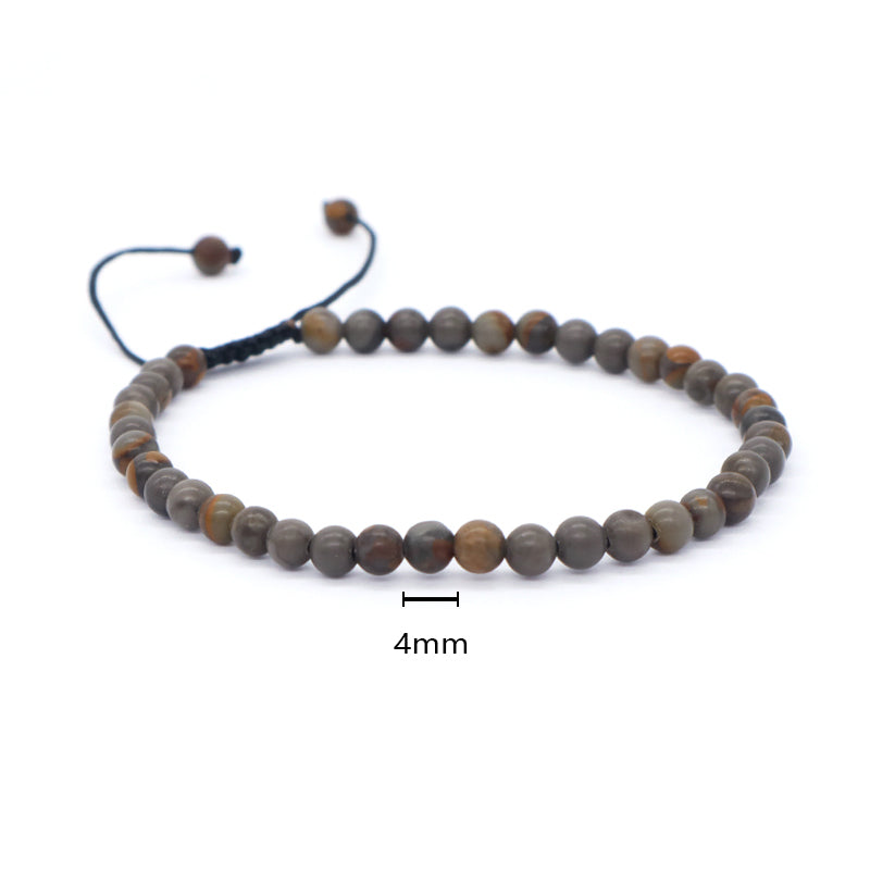 Custom Handmade Boho OEM Fashion Friendship Ajustable Woven Cord 4mm Natural Stone Beaded Macrame Knots Bracelet For Women Men