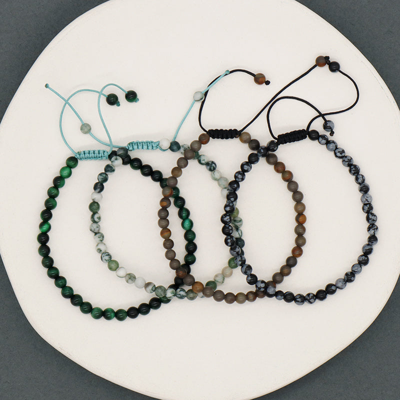 Custom Handmade Boho OEM Fashion Friendship Ajustable Woven Cord 4mm Natural Stone Beaded Macrame Knots Bracelet For Women Men